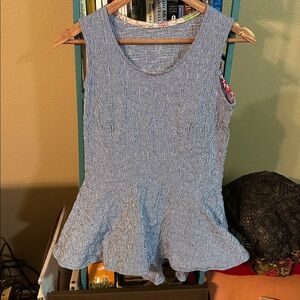 Seersucker Blue Sleeveless Peplum Top